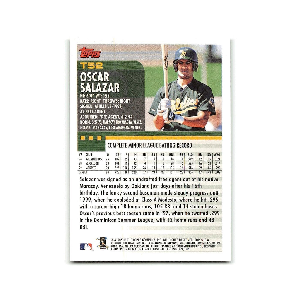 Oscar Salazar Rookie 2000 Topps Traded #T52 Oakland Athletics Baseball Card NM