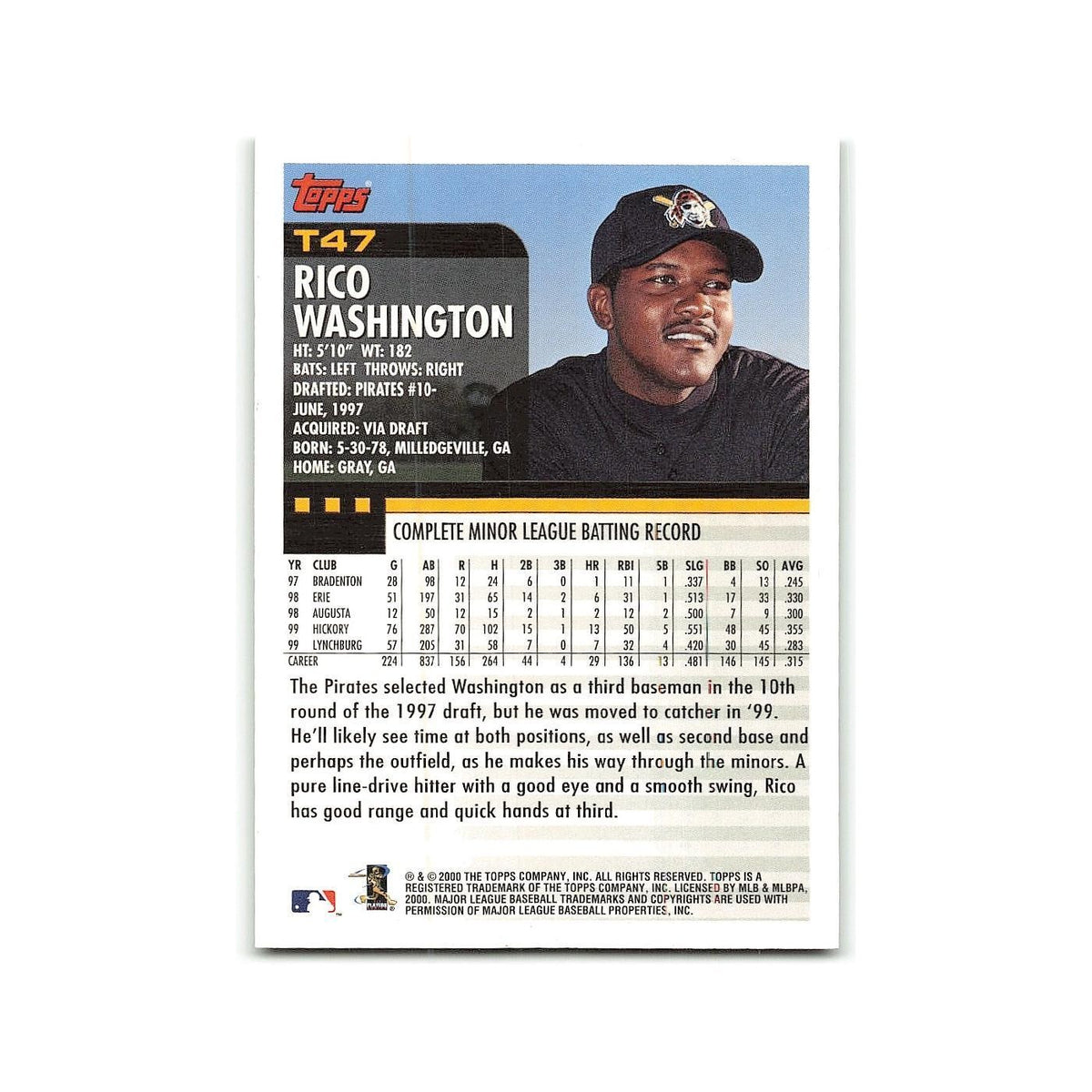Rico Washington Rookie 2000 Topps Traded #T47 Pittsburgh Pirates NM
