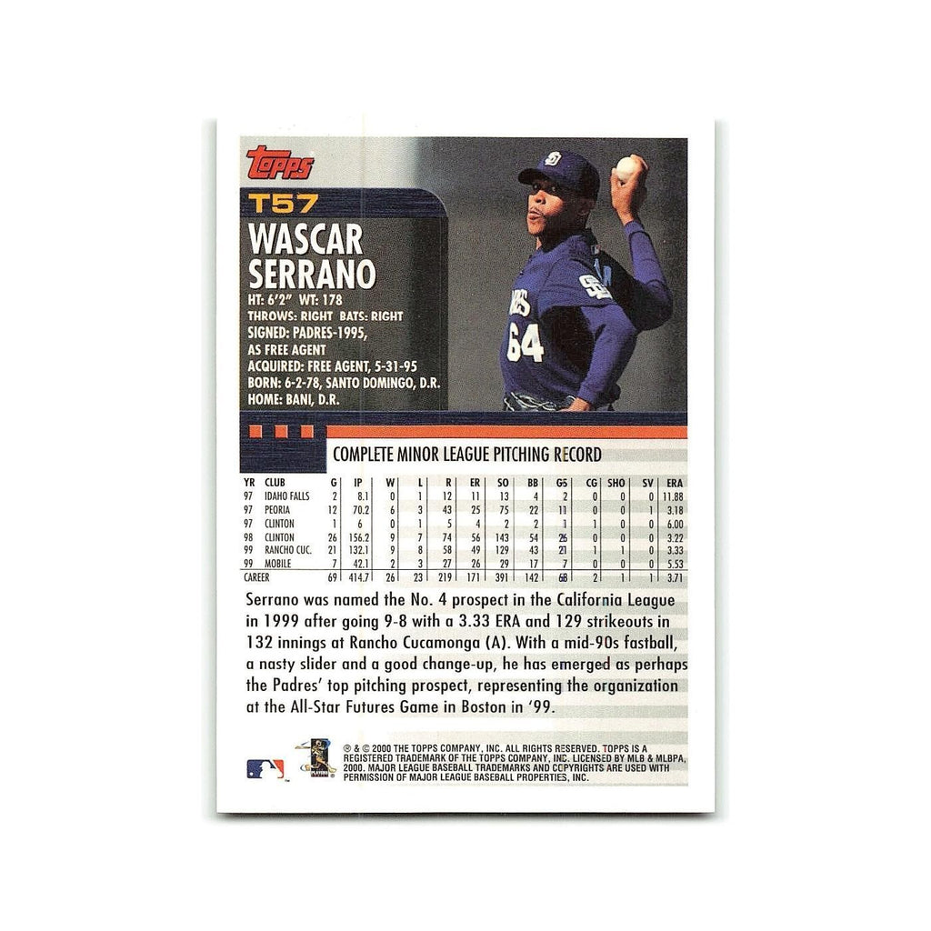 Wascar Serrano Rookie 2000 Topps Traded #T57 San diego Padres Baseball Card NM