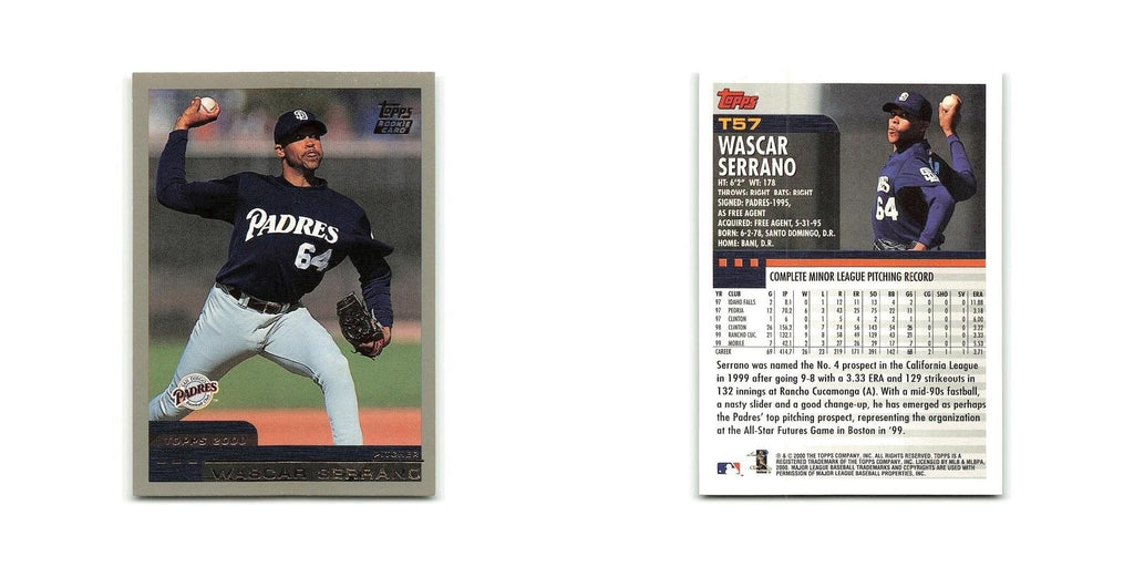 Wascar Serrano Rookie 2000 Topps Traded #T57 San diego Padres Baseball Card NM