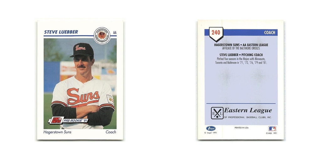 Steve Luebber 1991 Line Drive AA #240 Hagerstown Suns Baseball Card NM