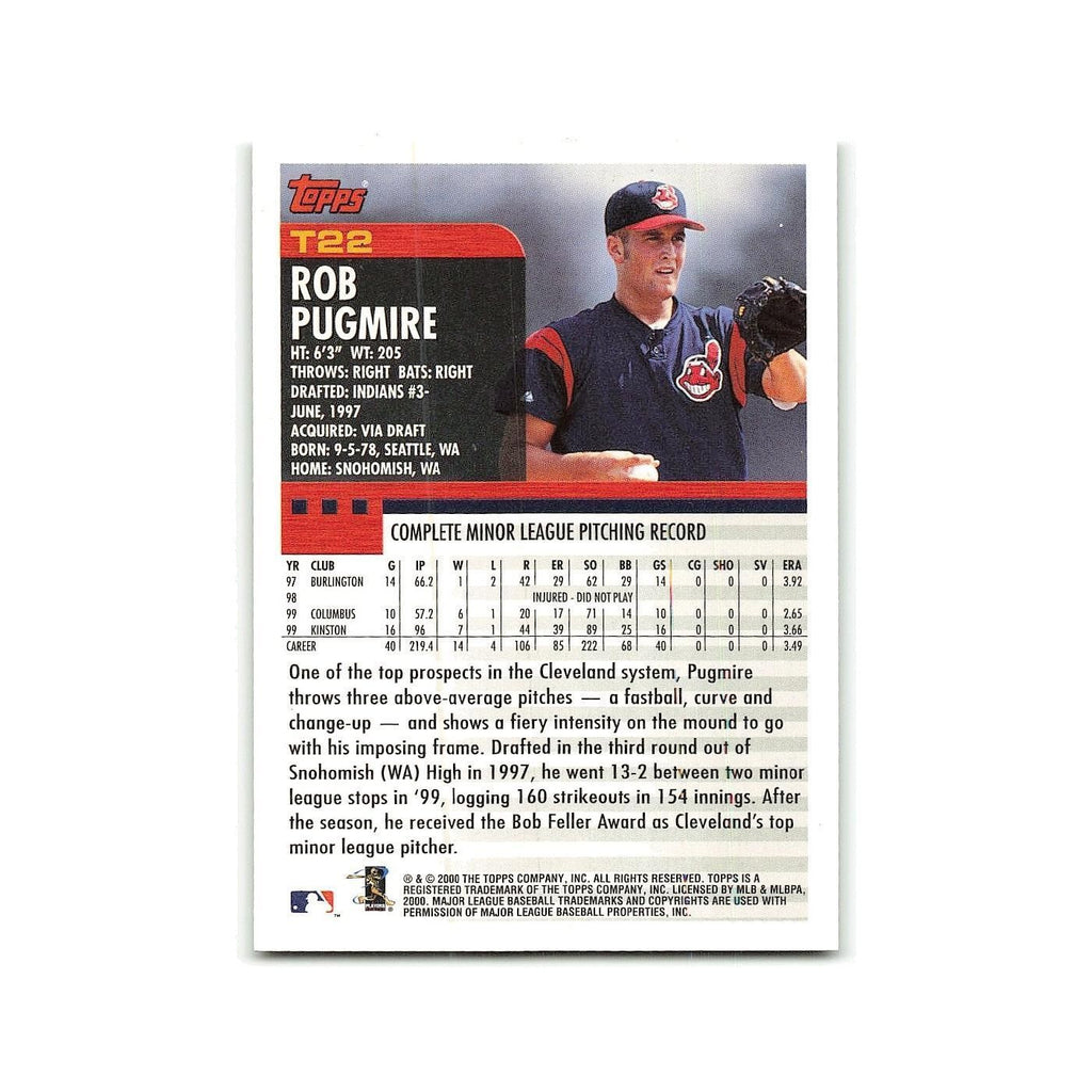 Rob Pugmire Rookie 2000 Topps Traded #T22 Cleveland Indians Baseball Card NM