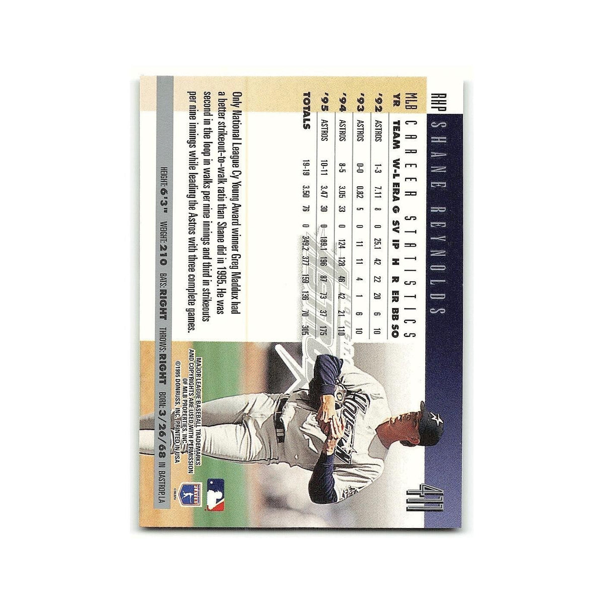 Shane Reynolds 1996 Donruss #411 Houston Astros Baseball Card NM