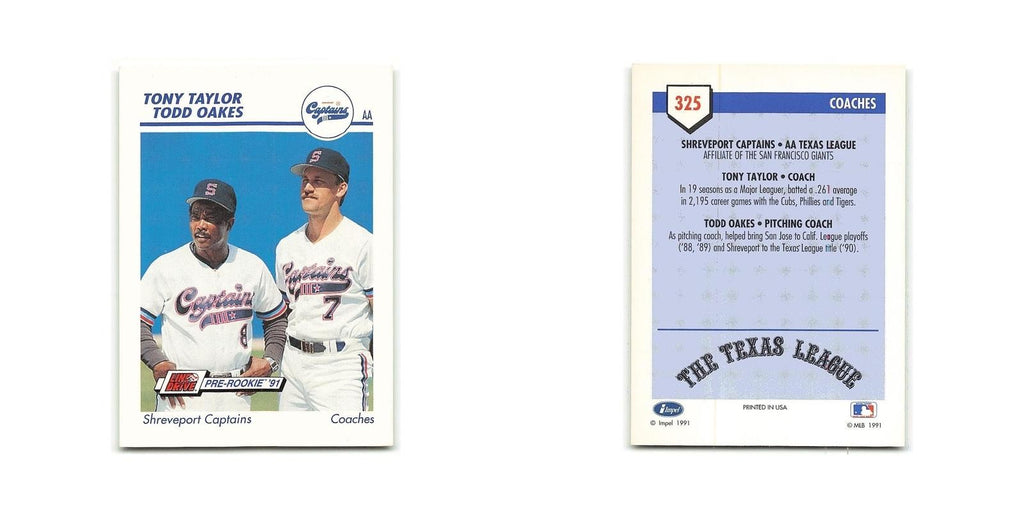 Tony Taylor Todd Oakes 1991 Line Drive AA #325 Shreveport Captains NM