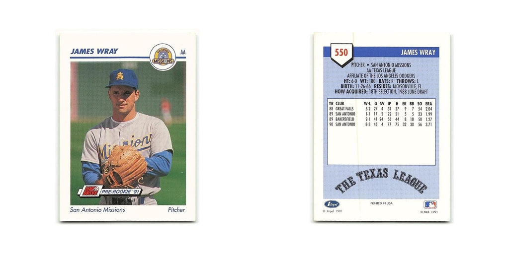 James Wray 1991 Line Drive AA #550 San Antonio Missions Baseball Card NM