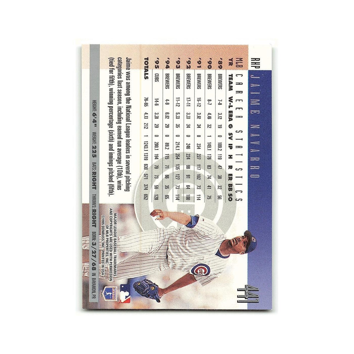 Jaime Navarro 1996 Donruss #441 Chicago Cubs Baseball Card NM