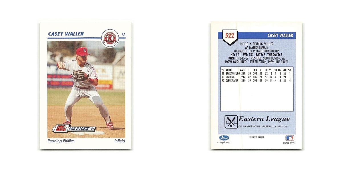 Casey Waller 1991 Line Drive AA #522 Reading Phillies Baseball Card NM