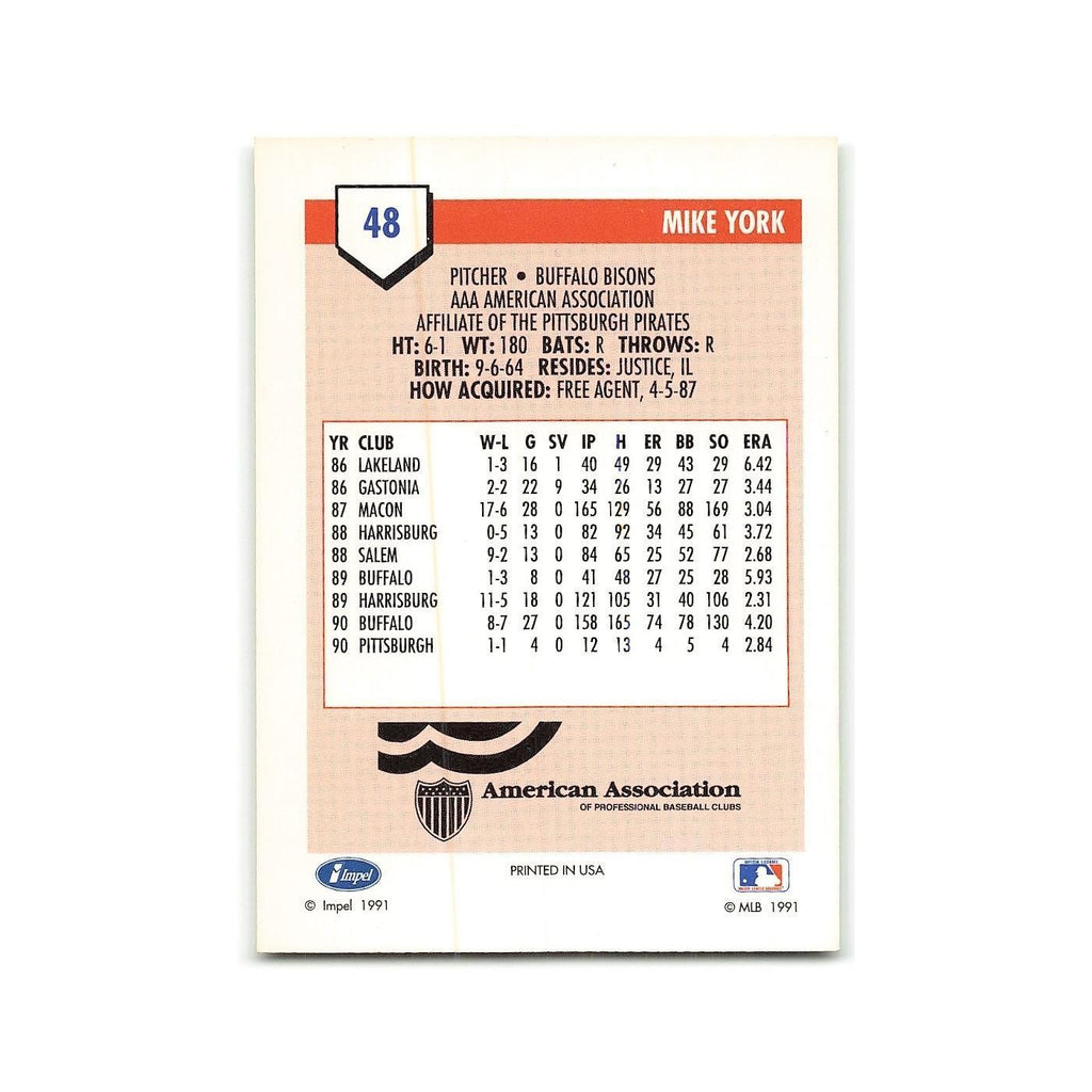 Mike York 1991 Line Drive AAA #48 Buffalo Bisons Baseball Card NM