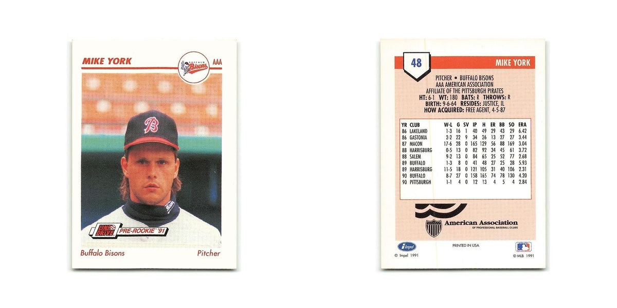 Mike York 1991 Line Drive AAA #48 Buffalo Bisons Baseball Card NM
