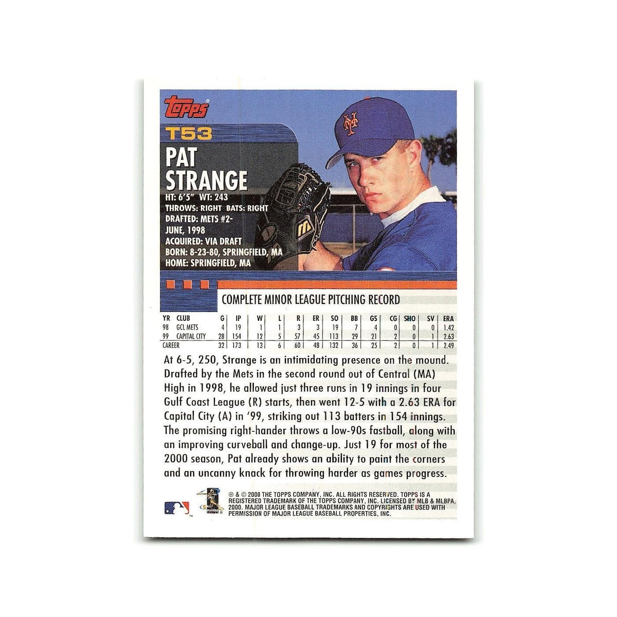 Pat Strange Rookie 2000 Topps Traded #T53 New York Mets Baseball Card NM