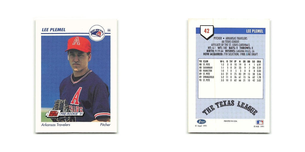 Lee Plemel 1991 Line Drive AA #42 Arkansas Travelers Baseball Card NM