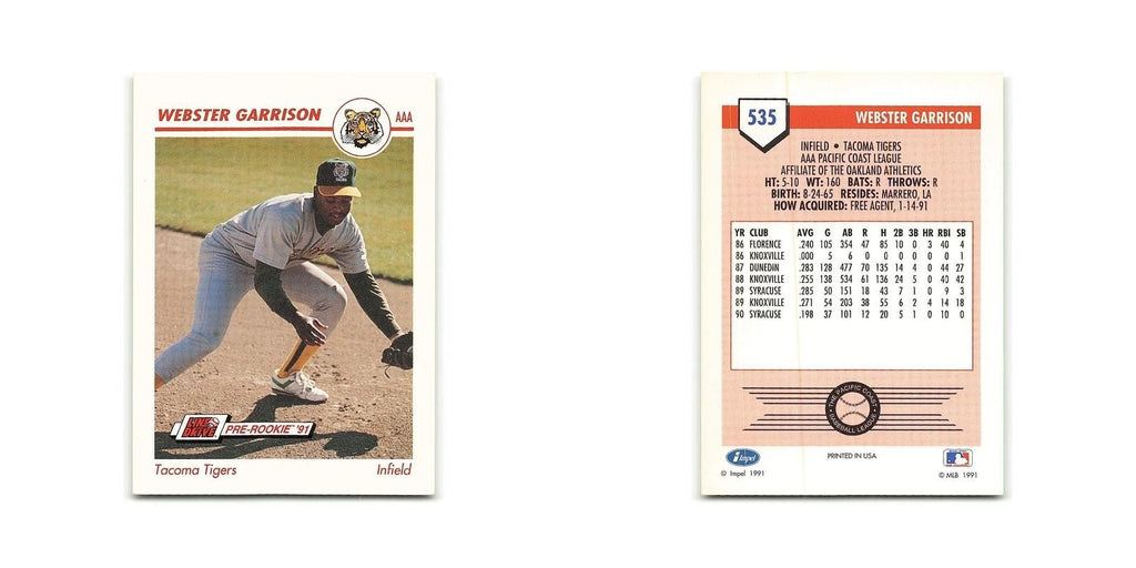 Webster Garrison 1991 Line Drive AAA #535 Tacoma Tigers Baseball Card NM