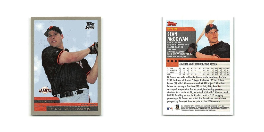 Sean McGowan Rookie 2000 Topps Traded #T17 San Francisco Giants Baseball Card NM
