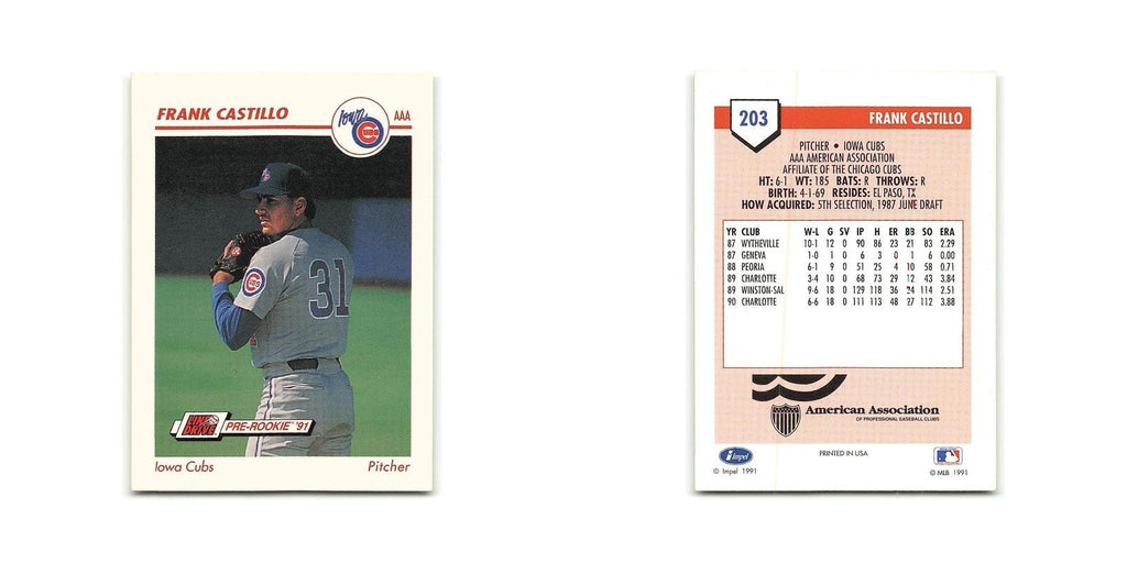 Frank Castillo 1991 Line Drive AAA #203 Iowa Cubs Baseball Card NM