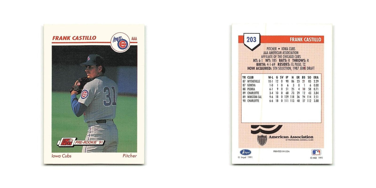 Frank Castillo 1991 Line Drive AAA #203 Iowa Cubs Baseball Card NM
