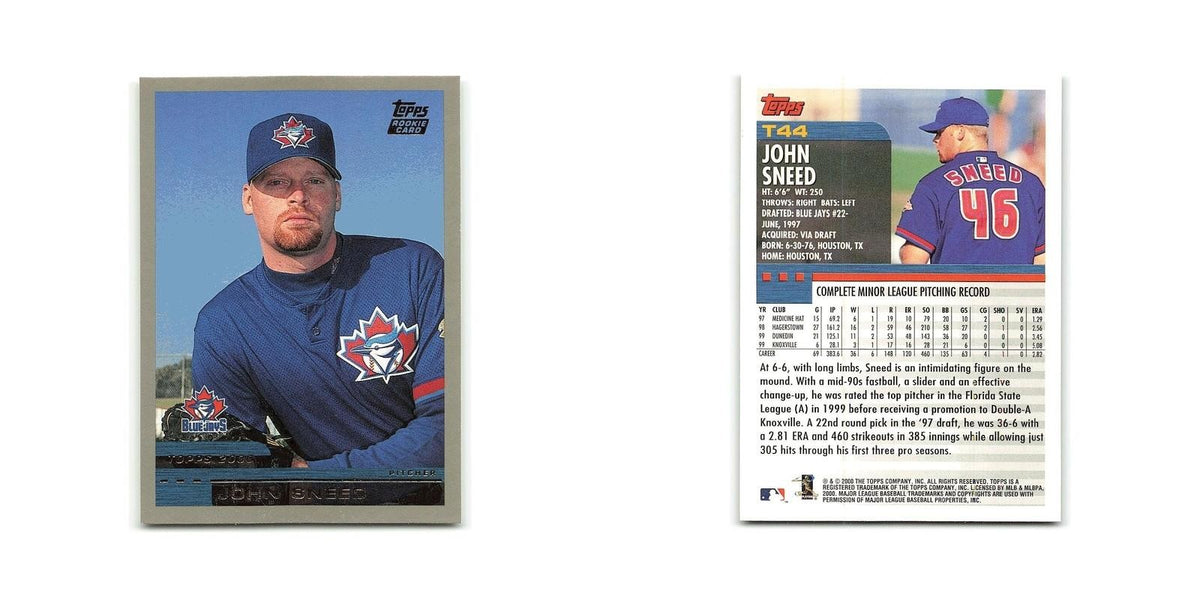 John Sneed Rookie 2000 Topps Traded #T44 Toronto Blue Jays Baseball Card NM