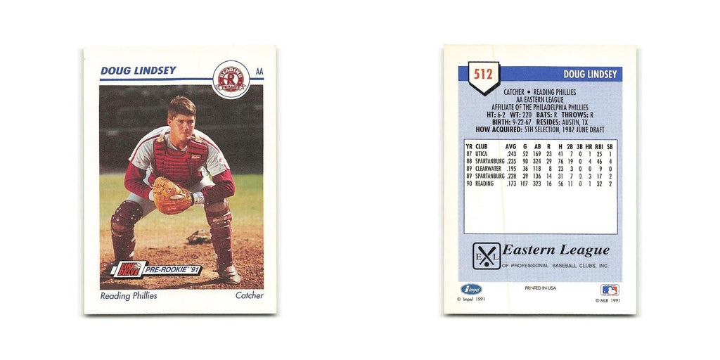 Doug Lindsey 1991 Line Drive AA #512 Reading Phillies Baseball Card NM