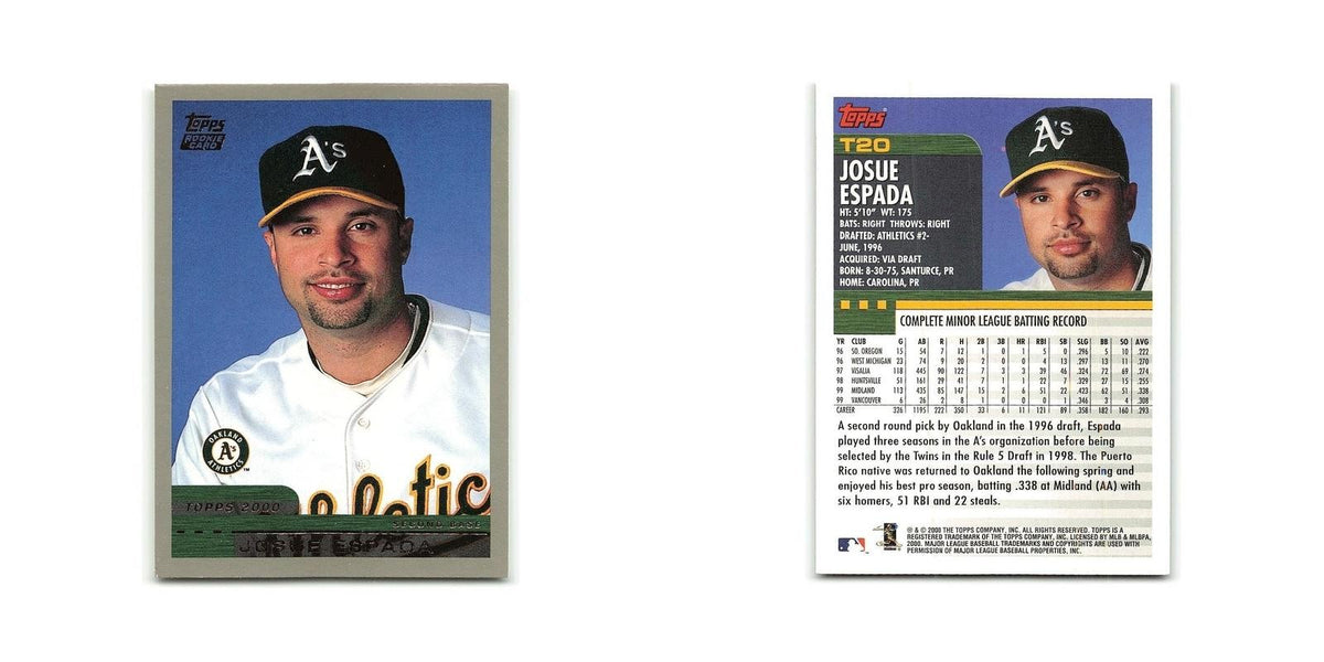 Josue Espada Rookie 2000 Topps Traded #T20 Oakland Athletics Baseball Card NM