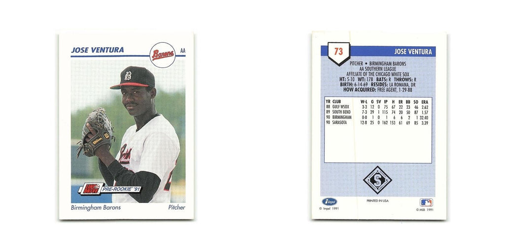 Jose Ventura 1991 Line Drive AA #73 Birmingham Barons Baseball Card NM