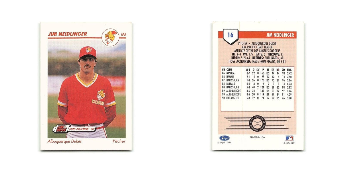 Jim Neidlinger 1991 Line Drive AAA #16 Albuquerque Dukes Baseball Card NM