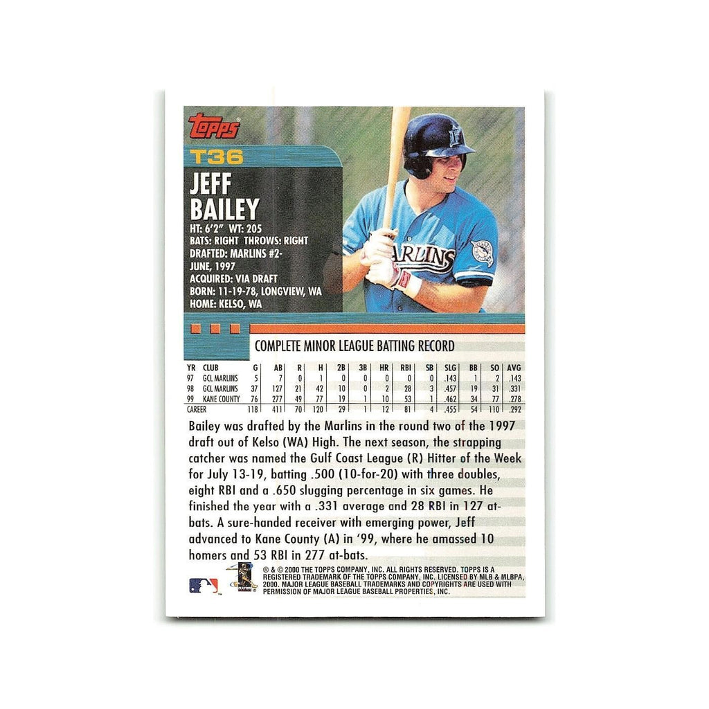 Jeff Bailey Rookie 2000 Topps Traded #T36 Florida Marlins Baseball Card NM