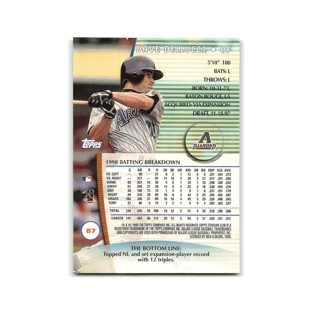 David Dellucci 1999 Topps Stadium Club #87 Arizona Diamondbacks Baseball Card NM
