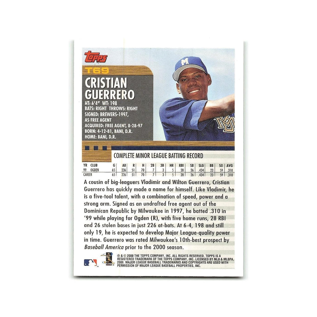 Christian Guerrero Rookie 2000 Topps Traded #T69 Milwaukee Brewers NM