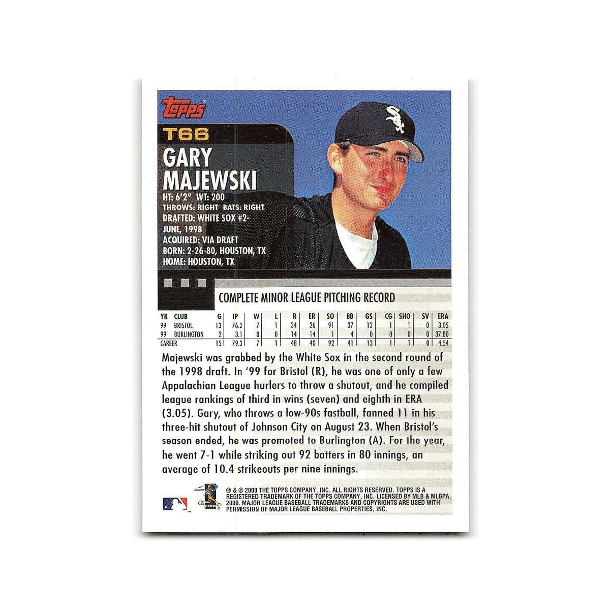 Gary Majewski Rookie 2000 Topps Traded #T66 Chicago White Sox Baseball Card NM