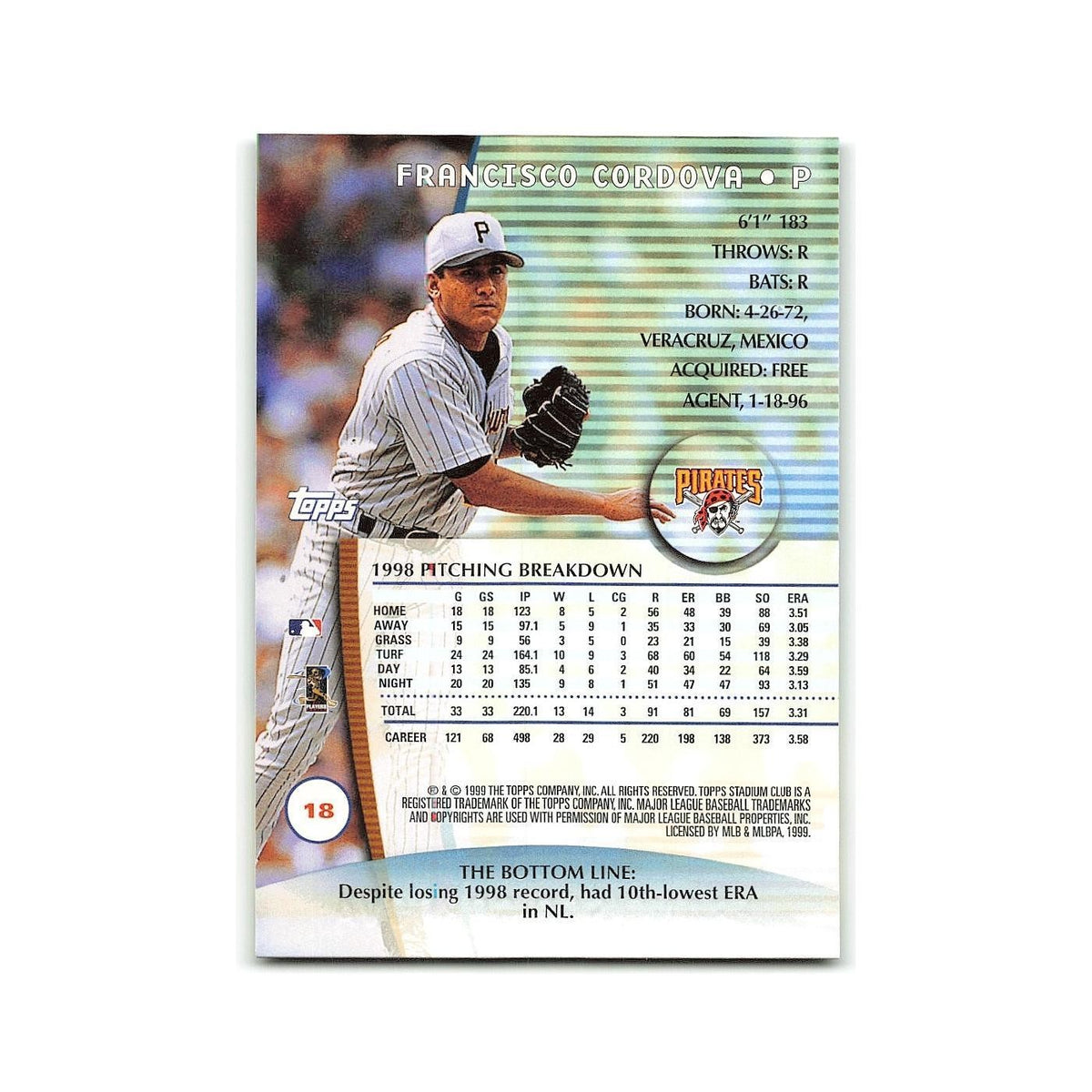 Francisco Cordova 1999 Topps Stadium Club #18 Pittsburgh Pirates NM