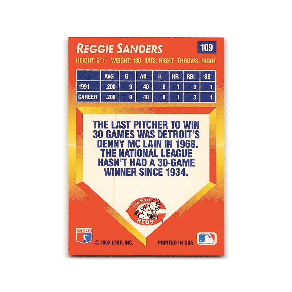 Reggie Sanders 1992 Triple Play #109 Cincinnati Reds Baseball Card NM
