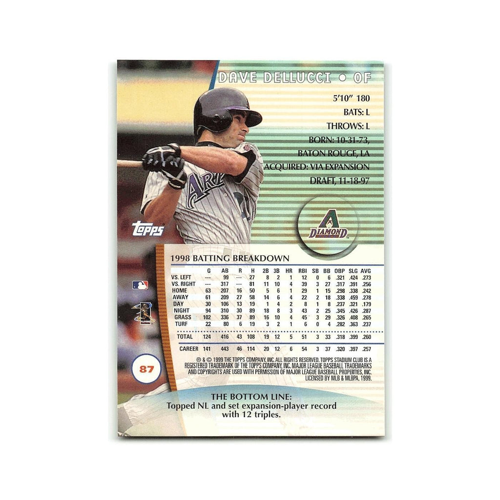 David Dellucci 1999 Topps Stadium Club #87 Arizona Diamondbacks Baseball Card NM