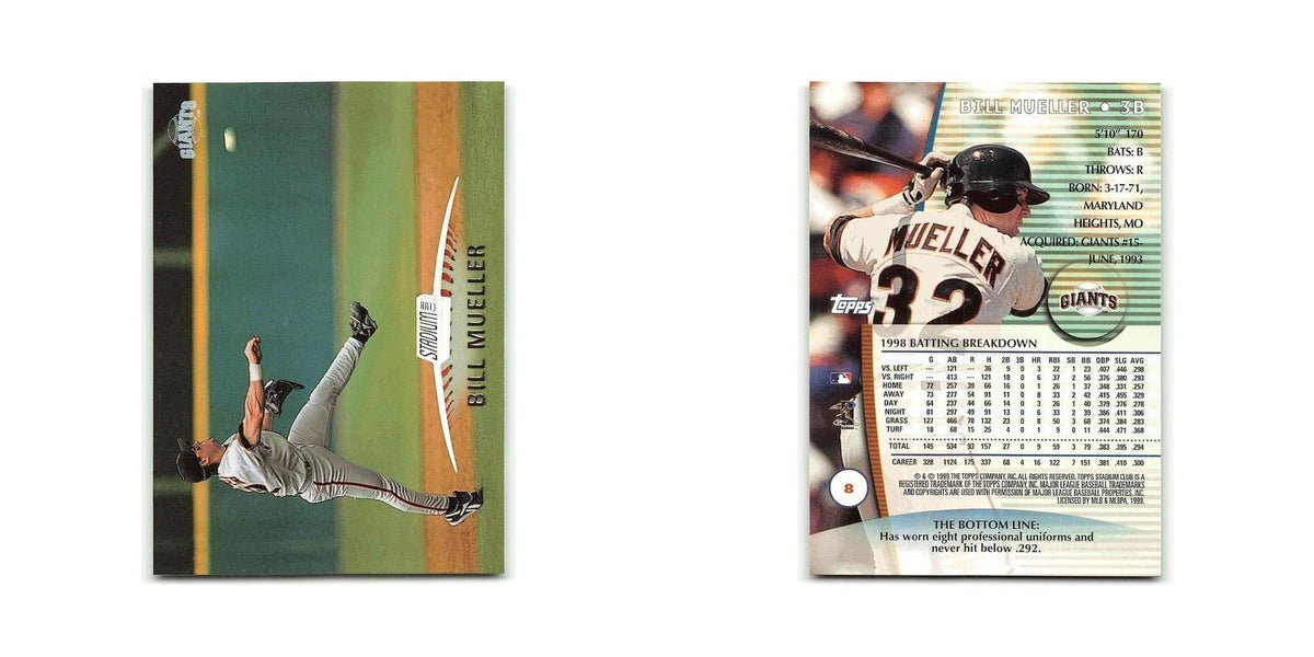 Bill Mueller 1999 Topps Stadium Club #8 San Francisco Giants Baseball Card NM