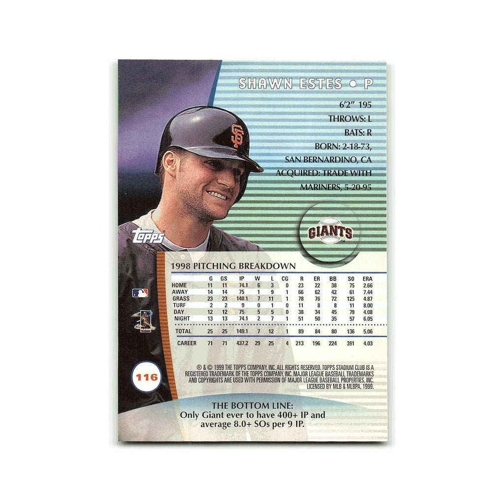 Shawn Estes 1999 Topps Stadium Club #116 San Francisco Giants Baseball Card NM