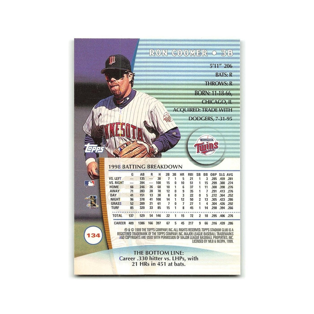 Ron Coomer 1999 Topps Stadium Club #134 Minnesota Twins Baseball Card NM