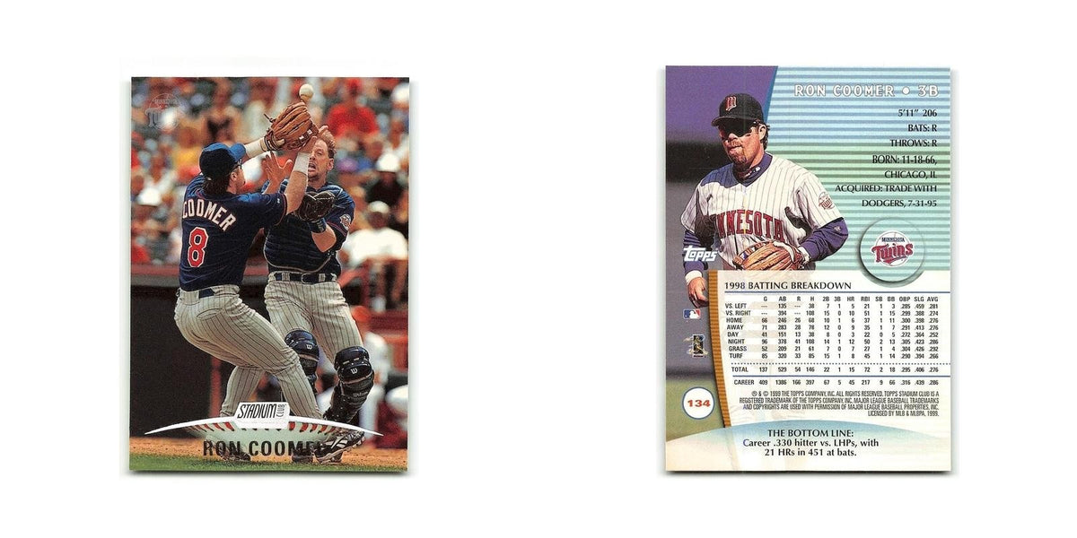 Ron Coomer 1999 Topps Stadium Club #134 Minnesota Twins Baseball Card NM