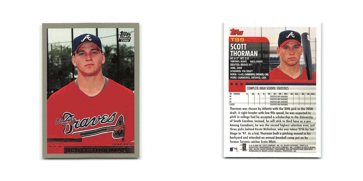 Scott Thorman Rookie 2000 Topps Traded #T89 Atlanta Braves Baseball Card NM