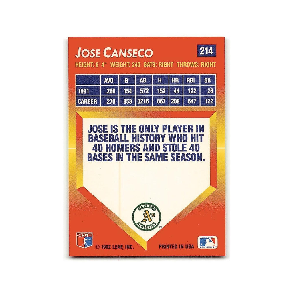 Jose Canseco 1992 Triple Play #214 Oakland Athletics Baseball Card NM
