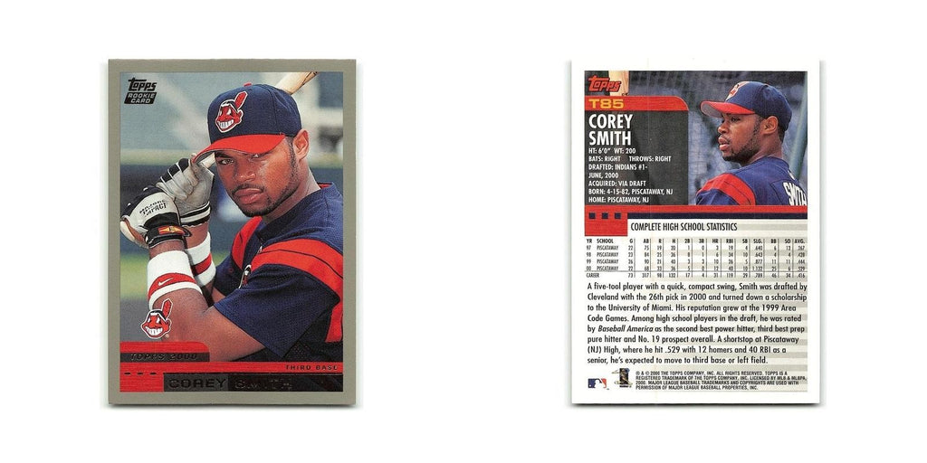 Corey Smith Rookie 2000 Topps Traded #T85 Cleveland Indians Baseball Card NM