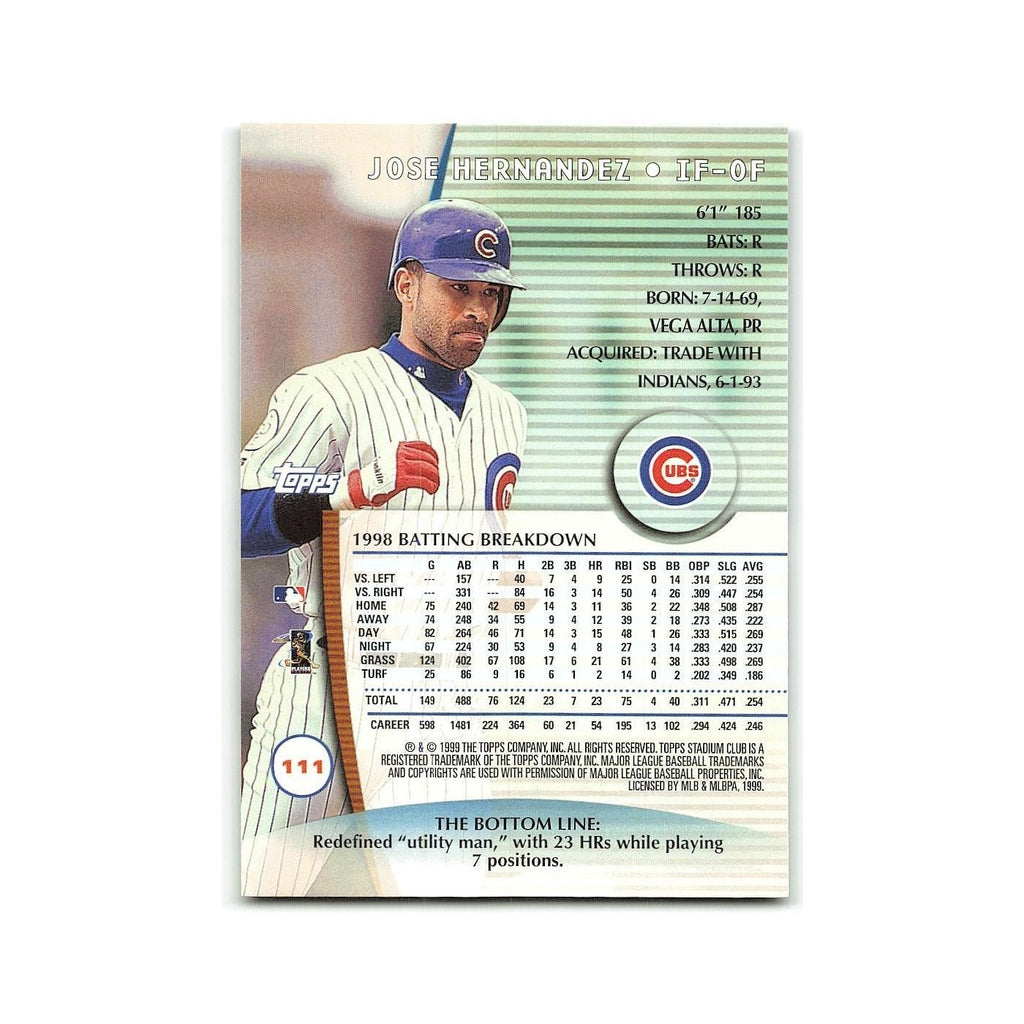Jose Hernandez 1999 Topps Stadium Club #111 Chicago Cubs Baseball Card NM