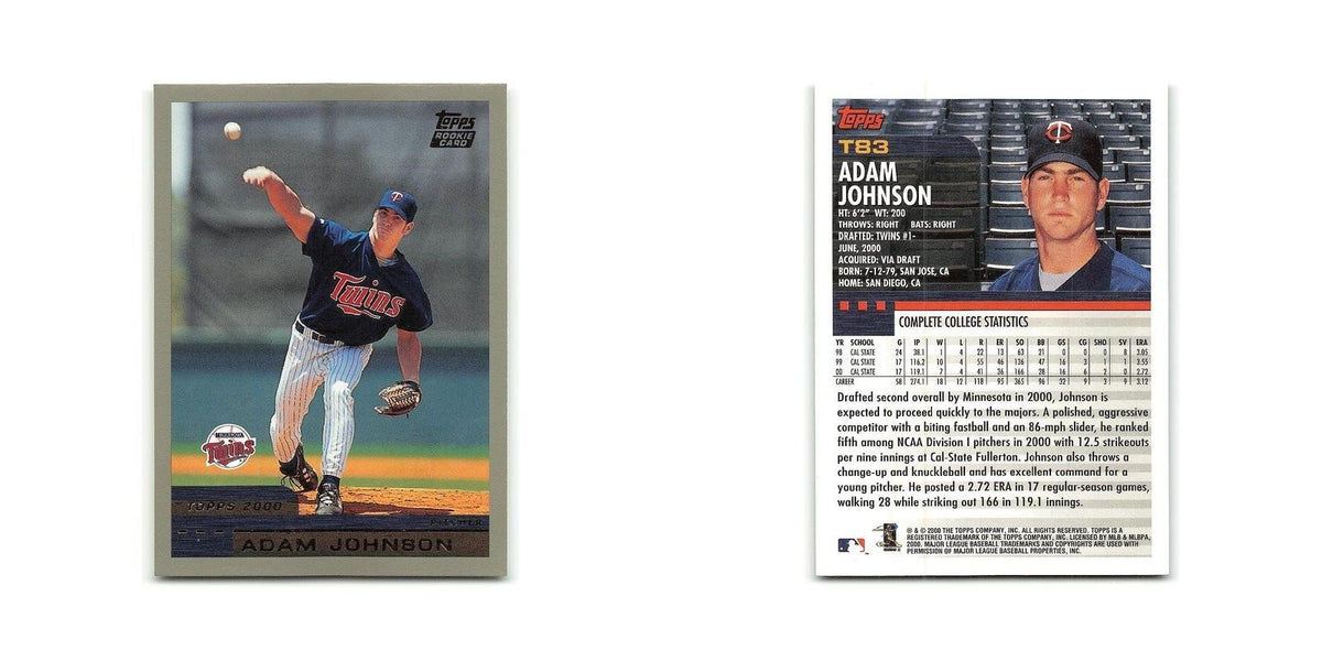 Adam Johnson Rookie 2000 Topps Traded #T83 Minnesota Twins Baseball Card NM