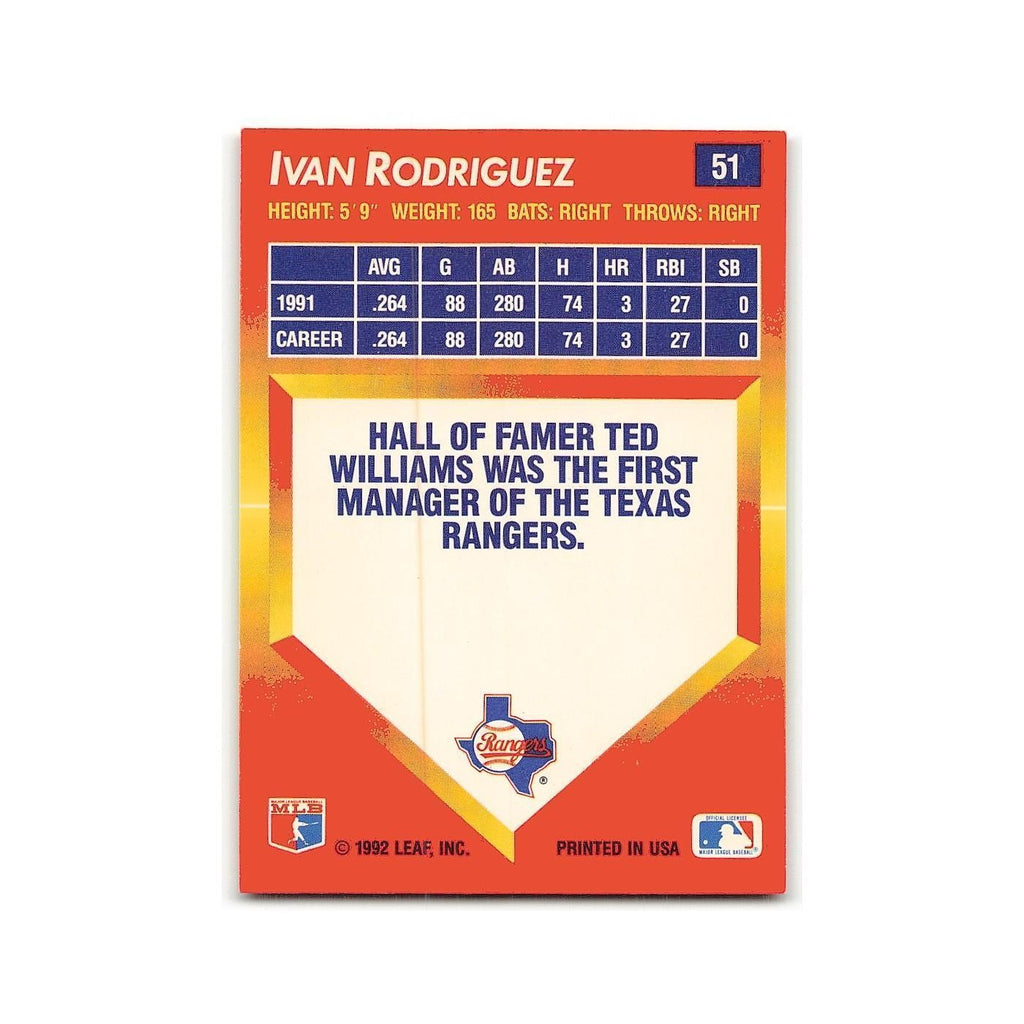 Ivan Rodriguez 1992 Triple Play #51 Texas Rangers Baseball Card NM