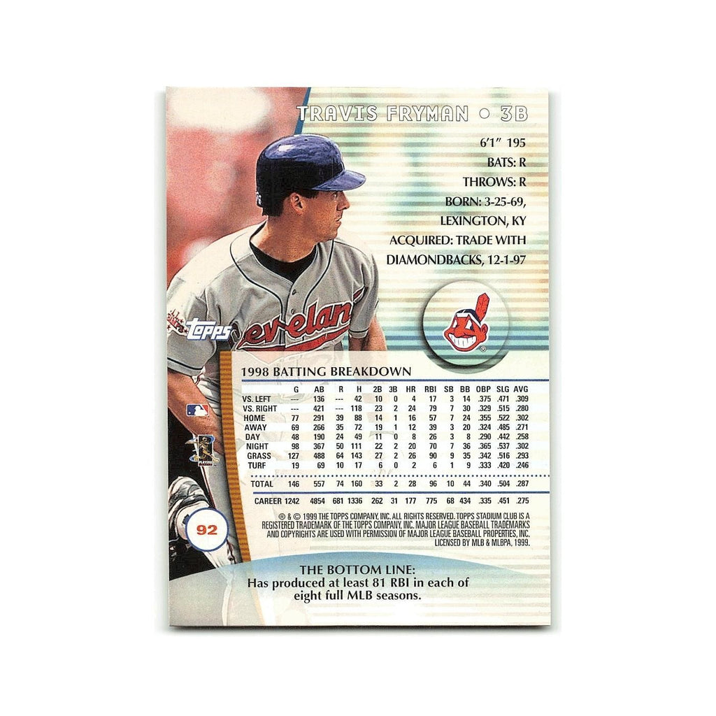 Travis Fryman 1999 Topps Stadium Club #92 Cleveland Indians Baseball Card NM