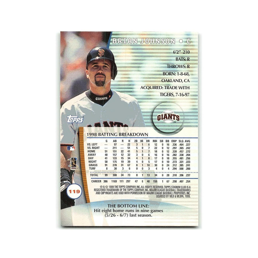 Brian Johnson 1999 Topps Stadium Club #119 San Francisco Giants Baseball Card NM