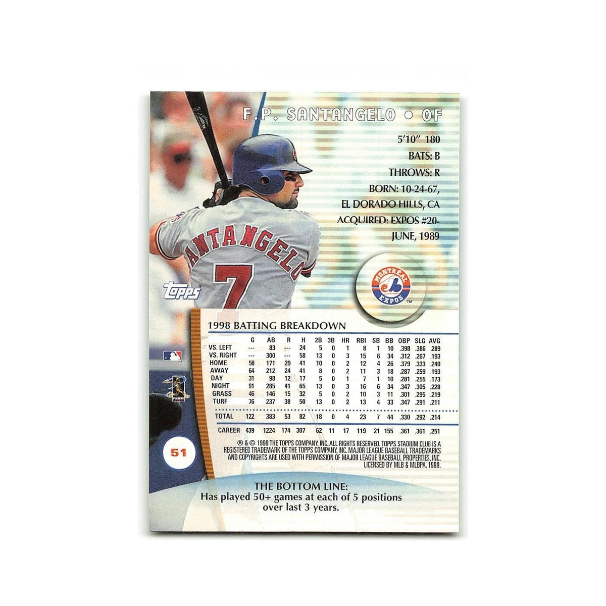F.P. Santangelo 1999 Topps Stadium Club #51 Montreal Expos Baseball Card NM