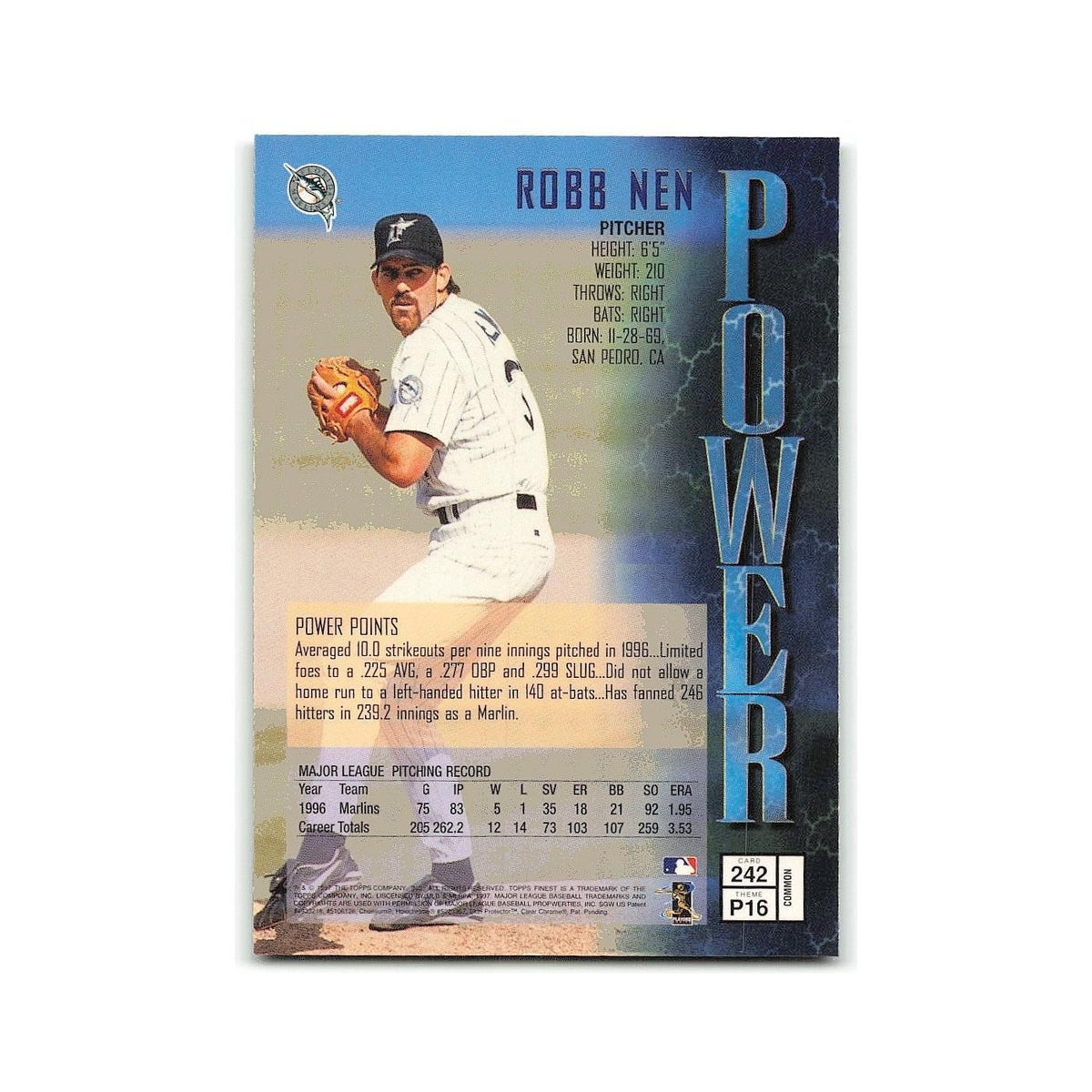 Robb Nen 1997 Topps Finest w Coating #242 Florida Marlins Baseball Card NM