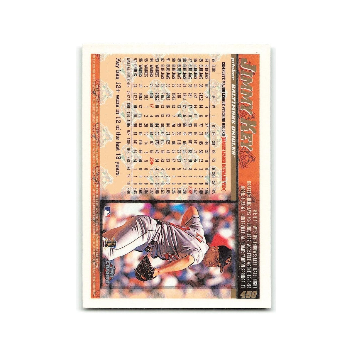 Jimmy Key 1998 Topps Chrome #450 Baltimore Orioles Baseball Card NM
