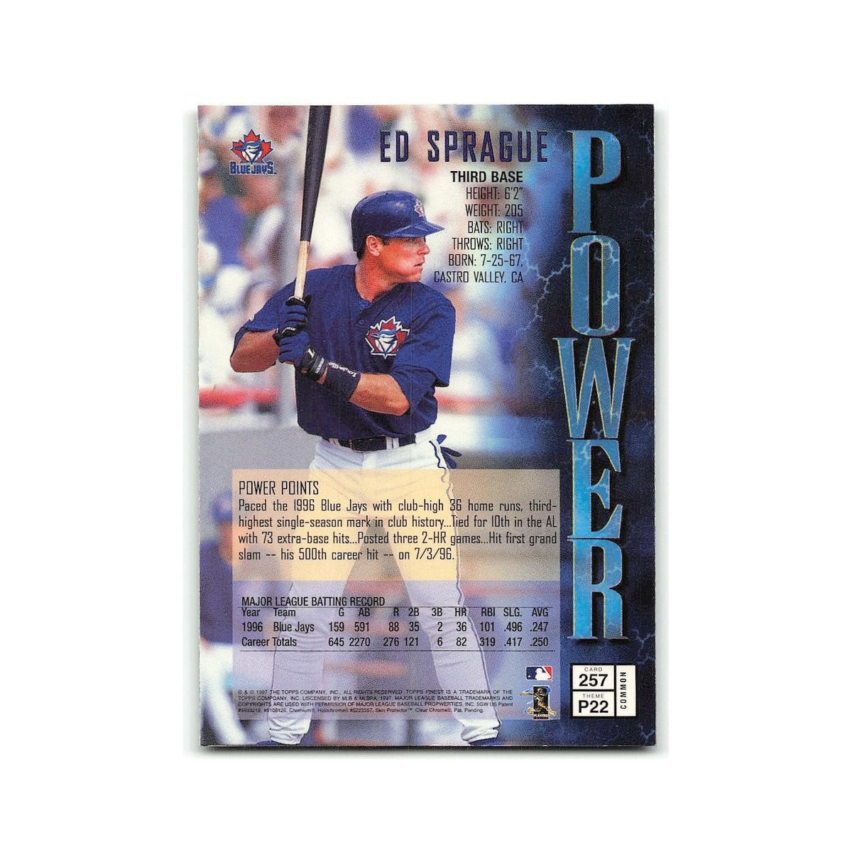 Ed Sprague 1997 Topps Finest w Coating #257 Toronto Blue Jays Baseball Card NM