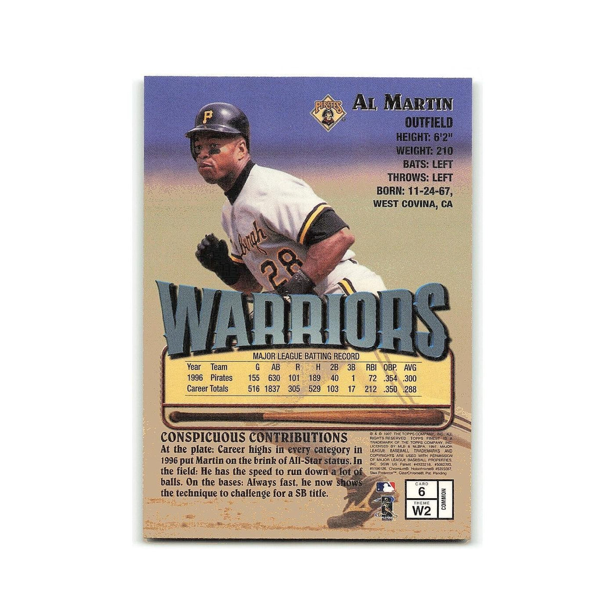 Al Martin 1997 Topps Finest w Coating #6 Pittsburgh Pirates Baseball Card NM