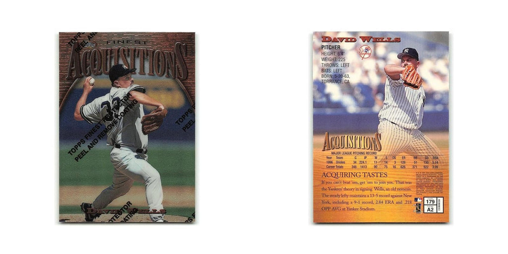 David Wells 1997 Topps Finest w Coating #179 New York Yankees Baseball Card NM