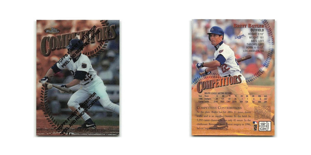Brett Butler 1997 Topps Finest w Coating #197 Los Angeles Dodgers NM